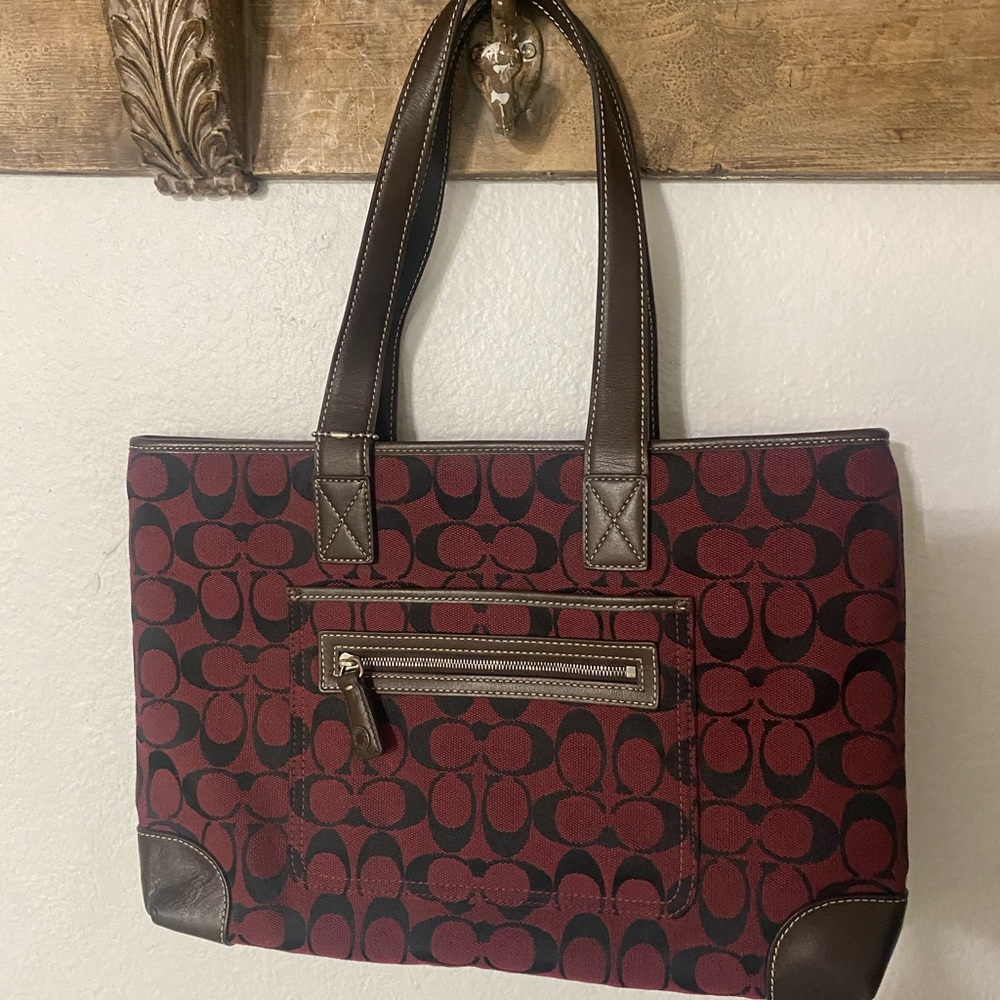 Red and black coach canvas bag- LIKE NEW!
